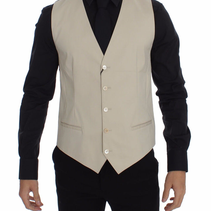 Dolce & Gabbana Beige Cotton Stretch Dress Vest Blazer