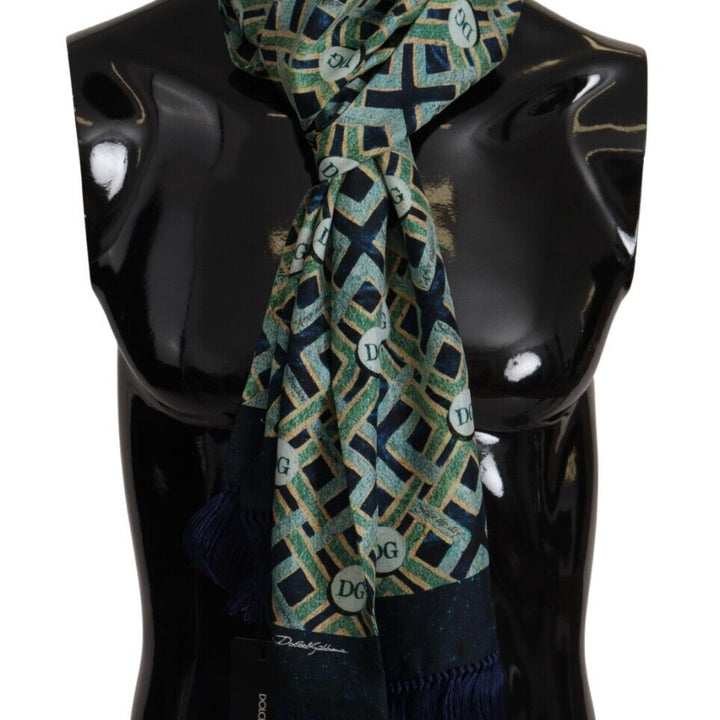 Dolce & Gabbana Multicolor DG Logo Shawl Warm Neck Wrap Fringe Scarf