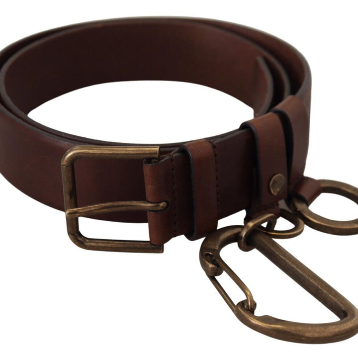 Dolce & Gabbana Brown Leather Gold Metal Buckle Carabiner Belt