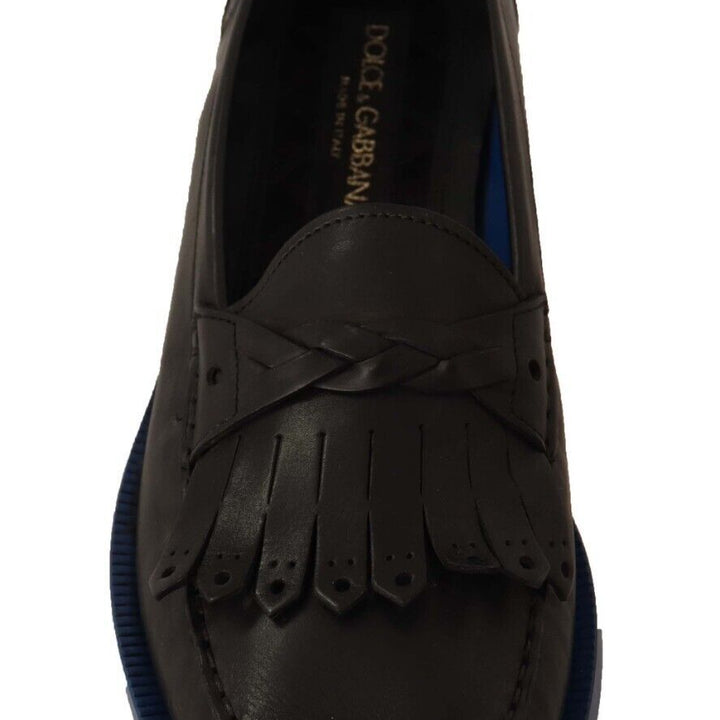 Dolce & Gabbana Black Leather Tassel Slip On Loafers Shoes