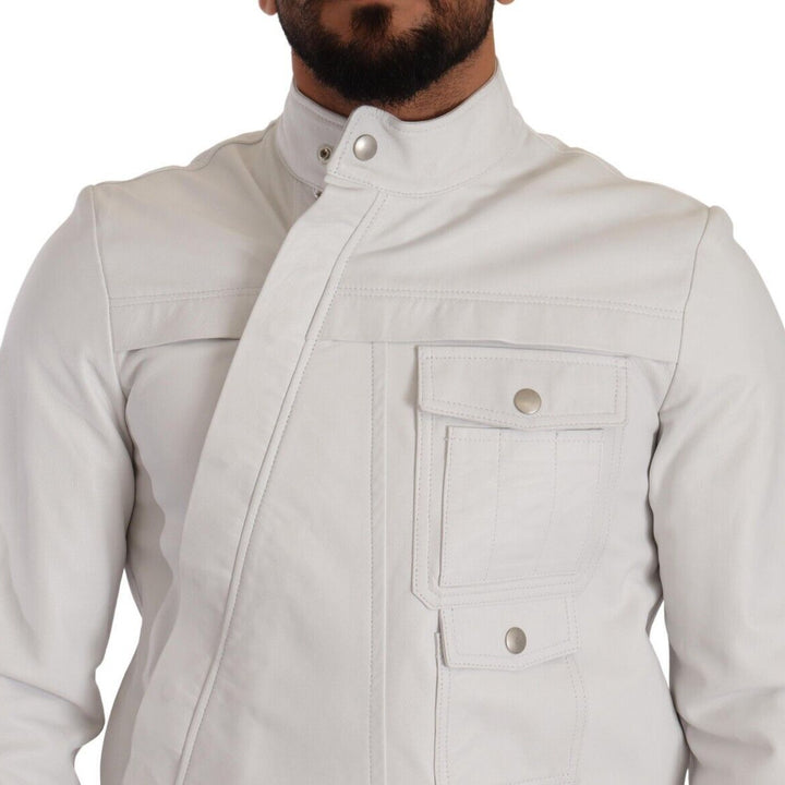 Diesel White Leather Biker Black Gold Collection Jacket