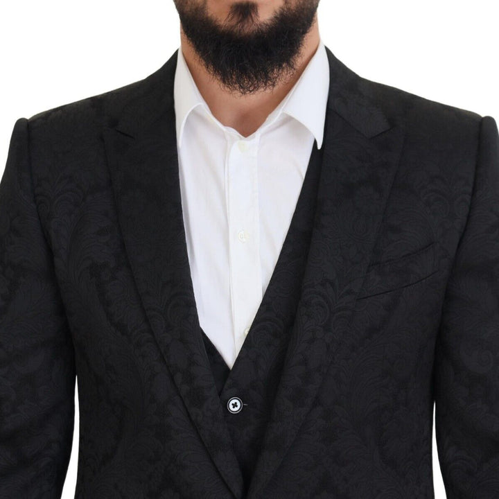Dolce & Gabbana Black Floral Brocade 2 Piece MARTINI Suit