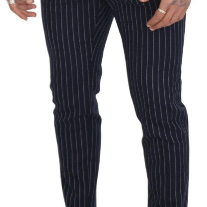 Dolce & Gabbana Blue Wool Striped Men Formal Trouser Pants