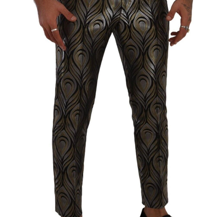 Dolce & Gabbana Silver Gold Jacquard Men Trouser Dress Pants