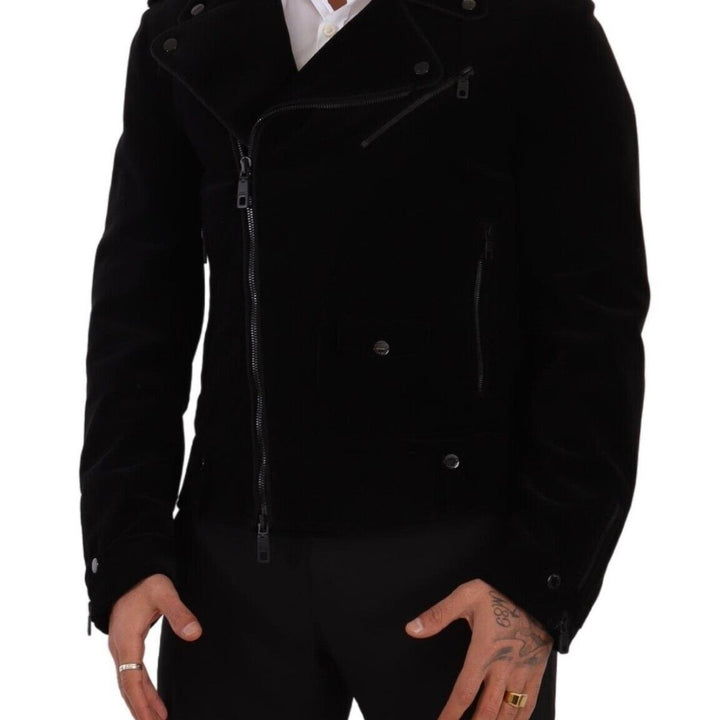 Dolce & Gabbana Black Cotton Full Zip Biker Coat Jacket