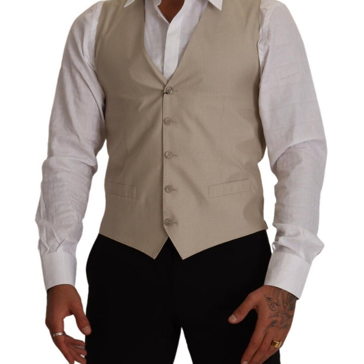 Dolce & Gabbana Beige Cotton Silk Slim Fit Waistcoat Vest