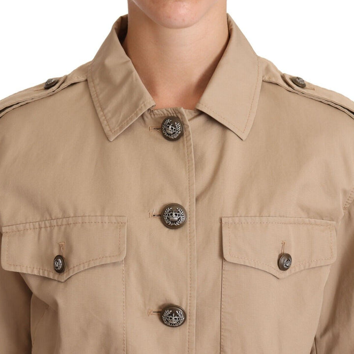 Dolce & Gabbana Beige Cropped Fitted Cotton Coat Jacket