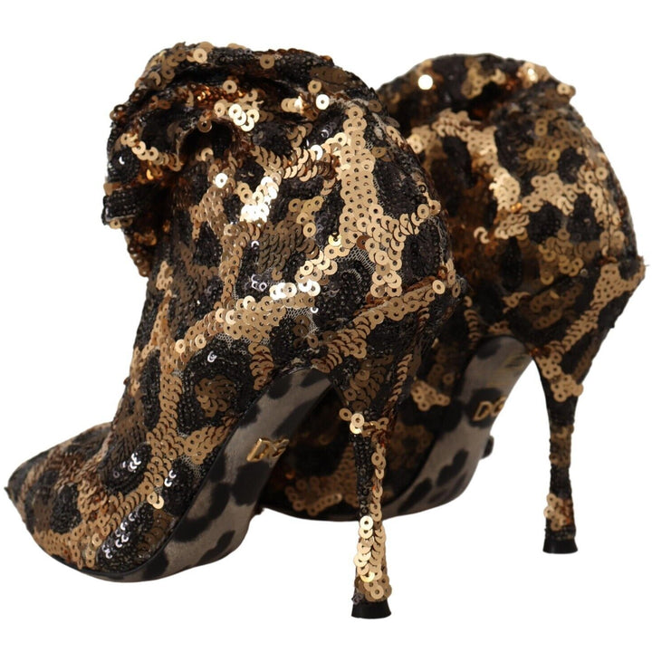 Dolce & Gabbana Gold Leopard Sequins Heels Boots Shoes