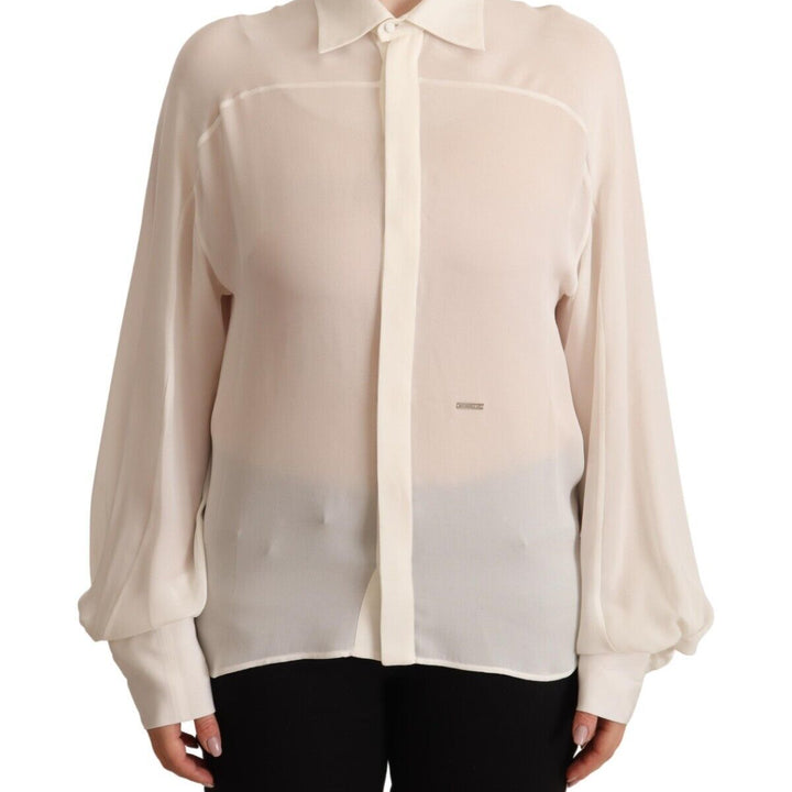 Dsquared² Off White Silk Long Sleeves Collared Blouse Top