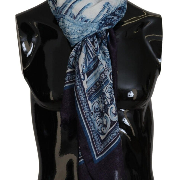 Dolce & Gabbana Blue Printed Men Neck Wrap Shawl Scarf