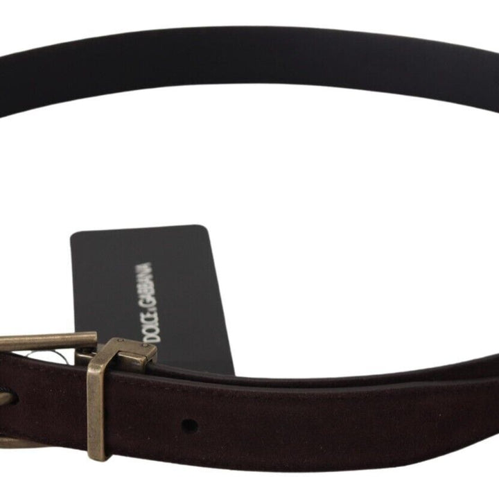 Dolce & Gabbana Dark Brown Leather Antique Metal Buckle Men Belt