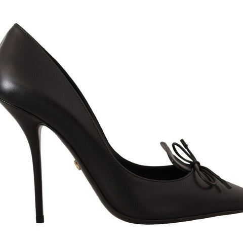 Dolce & Gabbana Black Leather Pointed Stiletto Heels Pumps Shoes