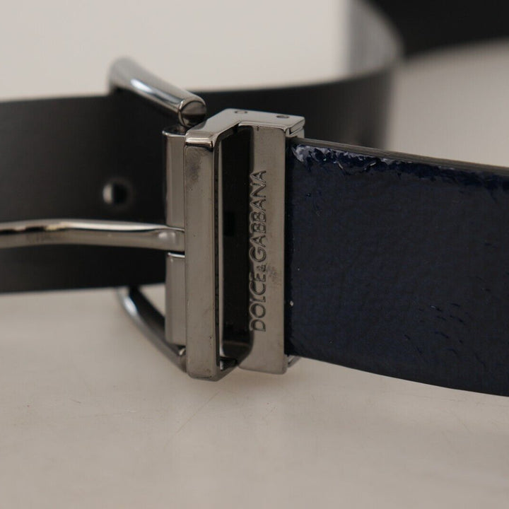 Dolce & Gabbana Blue Patent Leather Vernice Silver Logo Buckle Belt