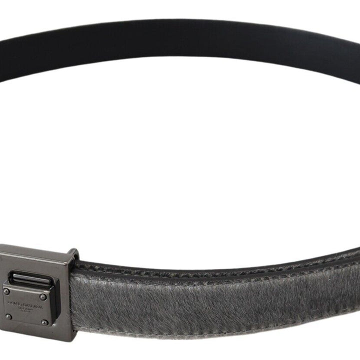 Dolce & Gabbana Silver Leather Tone Square Metal Buckle