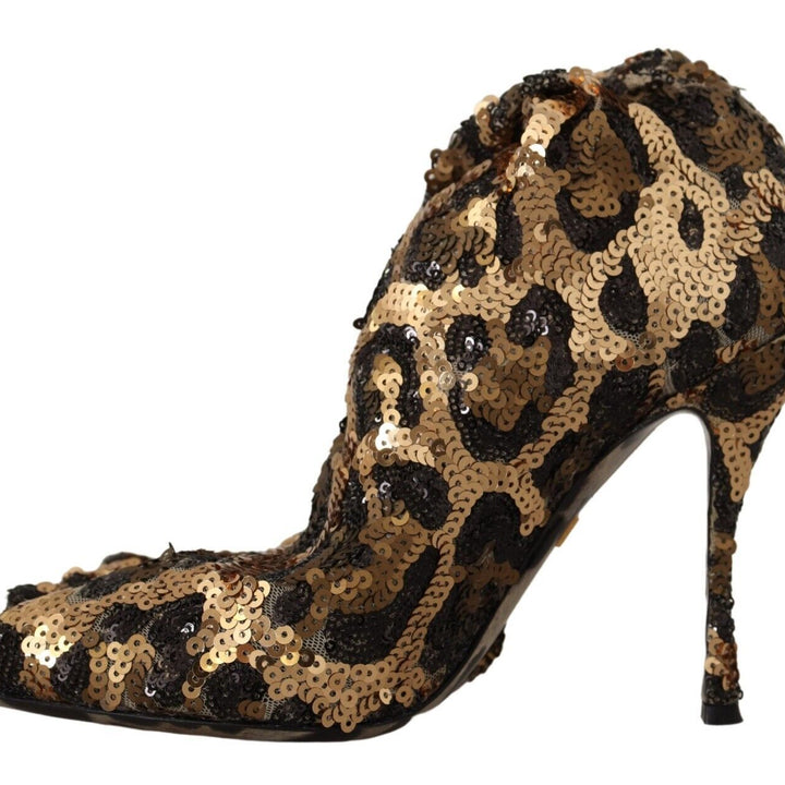 Dolce & Gabbana Gold Leopard Sequins Heels Boots Shoes