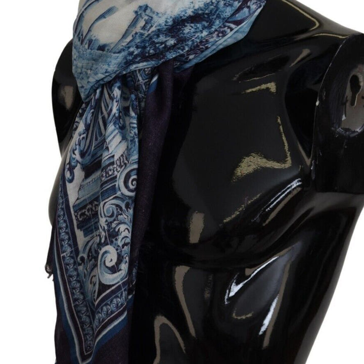 Dolce & Gabbana Blue Printed Men Neck Wrap Shawl Scarf