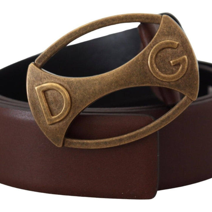 Dolce & Gabbana Brown Leather Gold Logo Metal Oval Belt