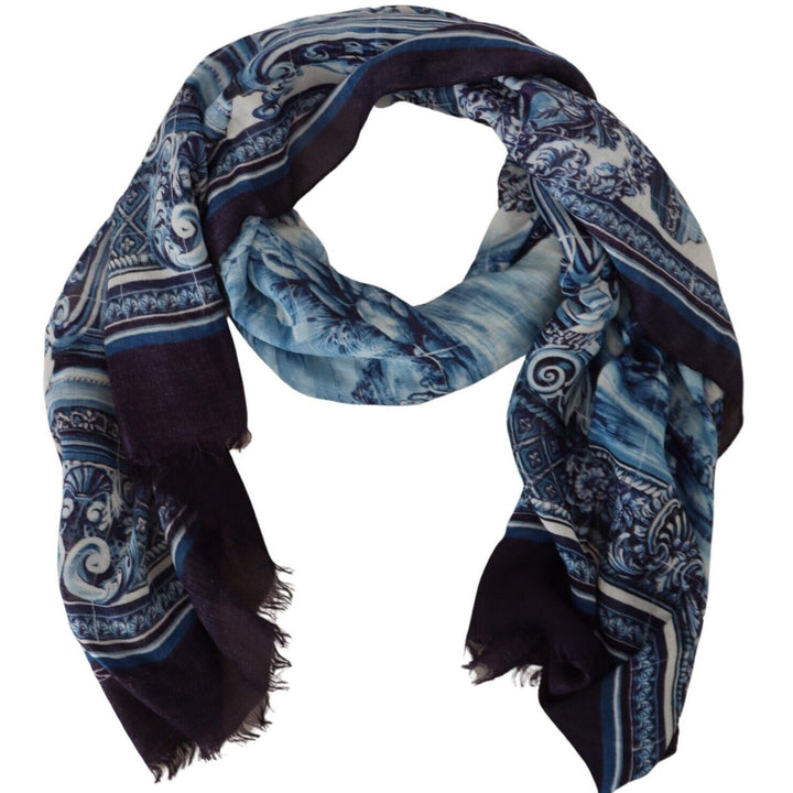 Dolce & Gabbana Blue Printed Men Neck Wrap Shawl Scarf