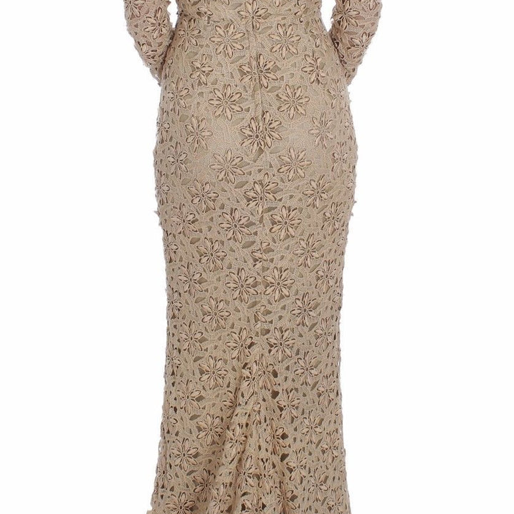 Dolce & Gabbana Beige Floral Lace Sheath Maxi Dress