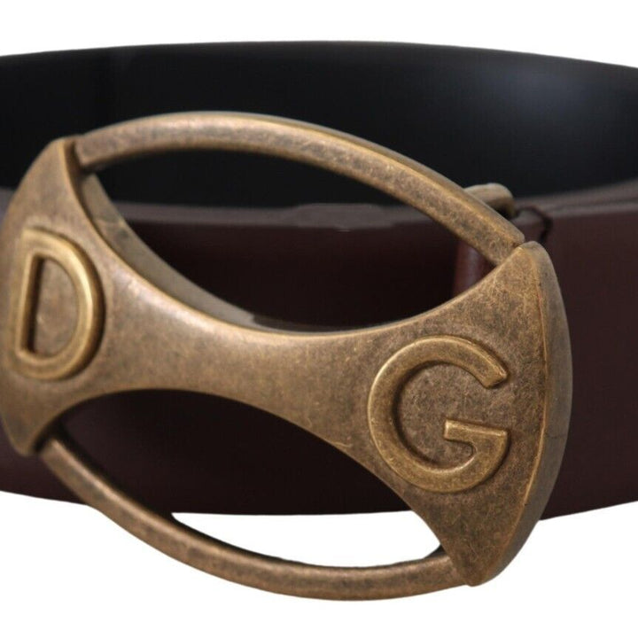 Dolce & Gabbana Brown Leather Gold Logo Metal Oval Belt