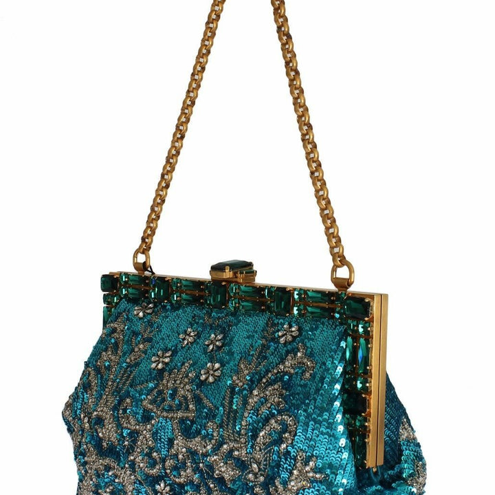 Dolce & Gabbana Blue Clear Crystal Gold Evening Clutch Purse