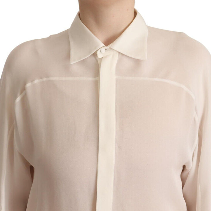 Dsquared² Off White Silk Long Sleeves Collared Blouse Top