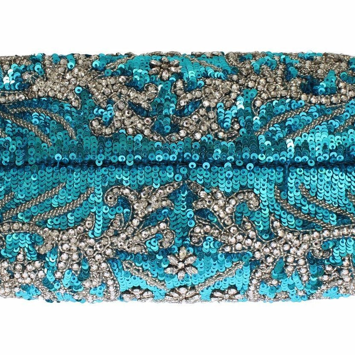 Dolce & Gabbana Blue Clear Crystal Gold Evening Clutch Purse