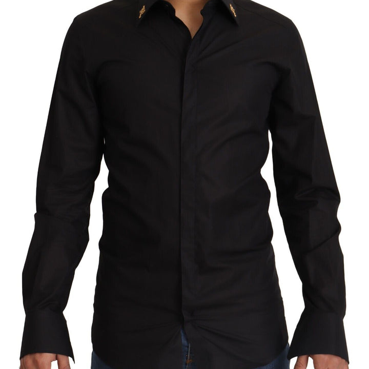 Dolce & Gabbana Black GOLD Cotton Crystal Cross Slim Shirt