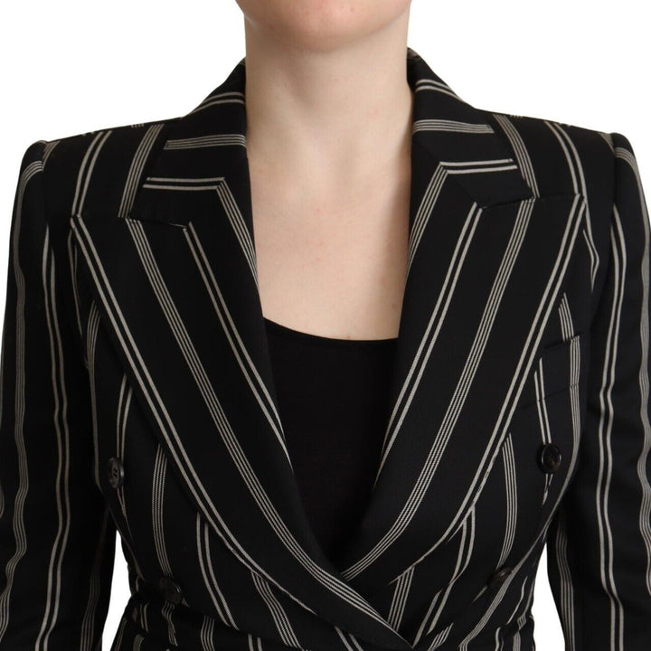 Dolce & Gabbana Black White Stripes Wool Long Sleeves Jacket