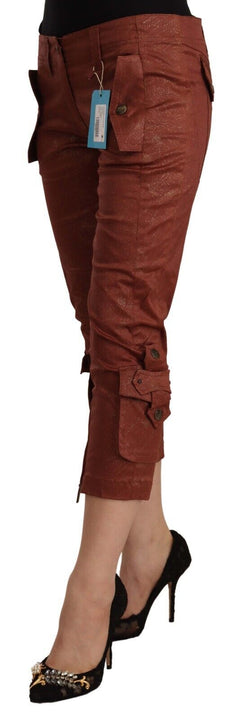 Just Cavalli Brown Lurex Mid Waist Cotton Cropped Capri Pants