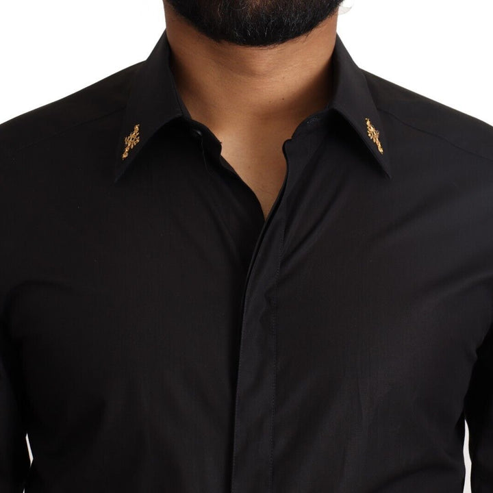 Dolce & Gabbana Black GOLD Cotton Crystal Cross Slim Shirt