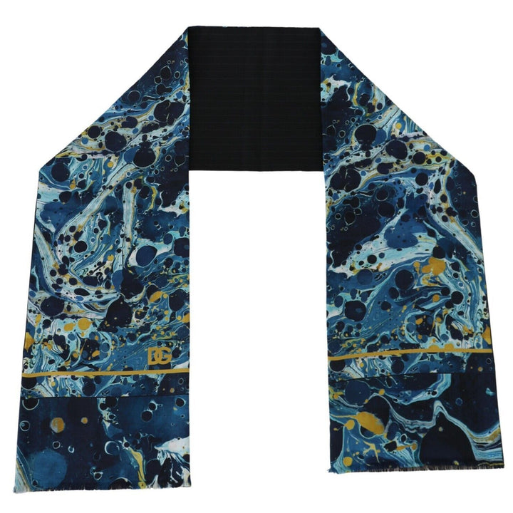 Dolce & Gabbana Blue Marble Pinstripe Frayed Men Shawl Scarf