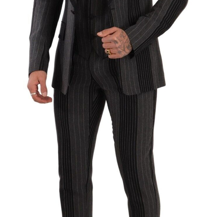 Dolce & Gabbana Black Gray Striped Slim Fit 3 Piece Suit