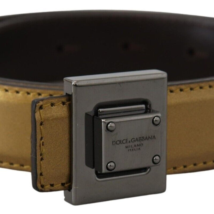 Dolce & Gabbana Gold Leather Silver Square Metal Buckle Belt