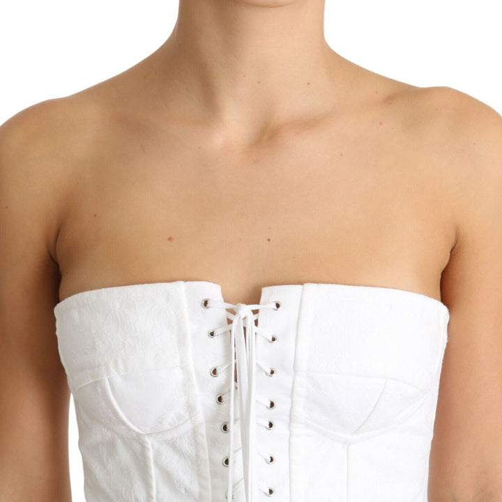 Dolce & Gabbana White PALERMO Bustier Cotton Top Corset