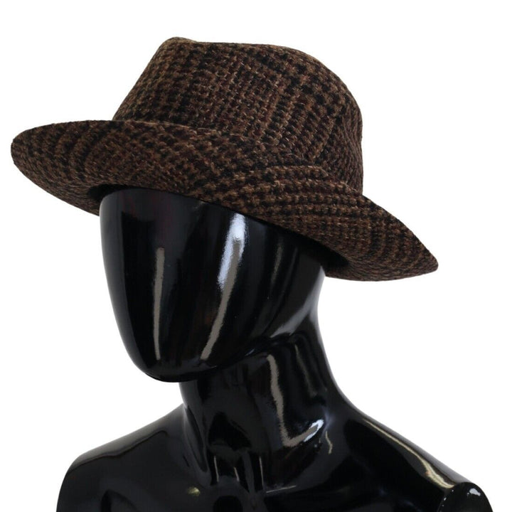 Dolce & Gabbana Brown Tweed Wool Logo Fedora Trilby Hat