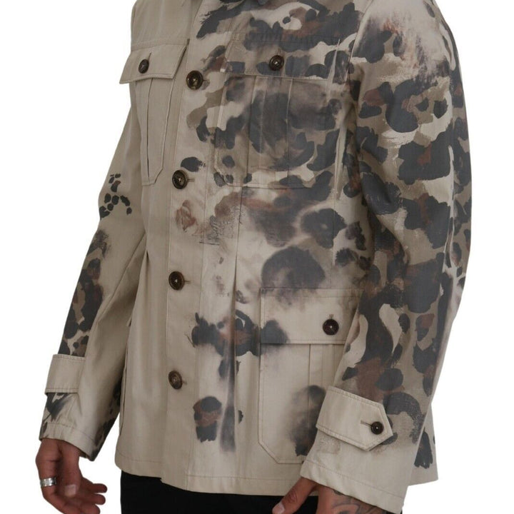 Dolce & Gabbana Beige Camouflage Cotton Long Sleeves Casual Shirt