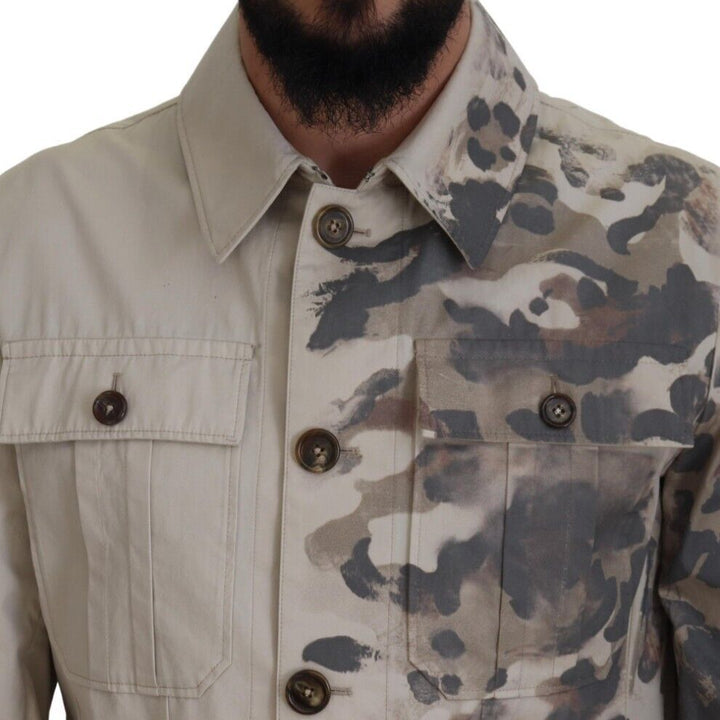 Dolce & Gabbana Beige Camouflage Cotton Long Sleeves Casual Shirt