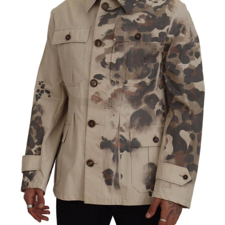 Dolce & Gabbana Beige Camouflage Cotton Long Sleeves Casual Shirt