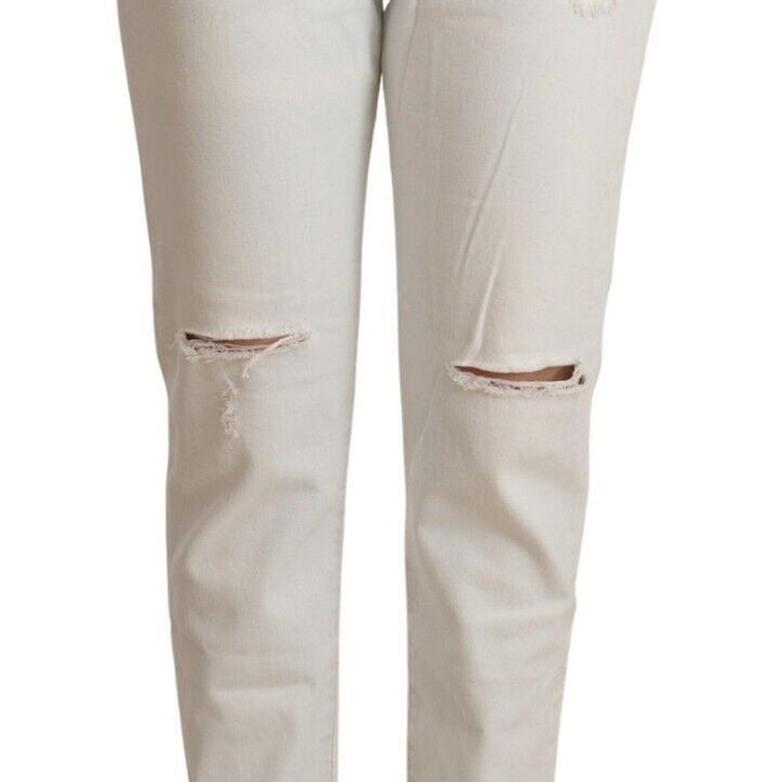 PINKO White Cotton Distressed Mid Waist Skinny Denim Jeans