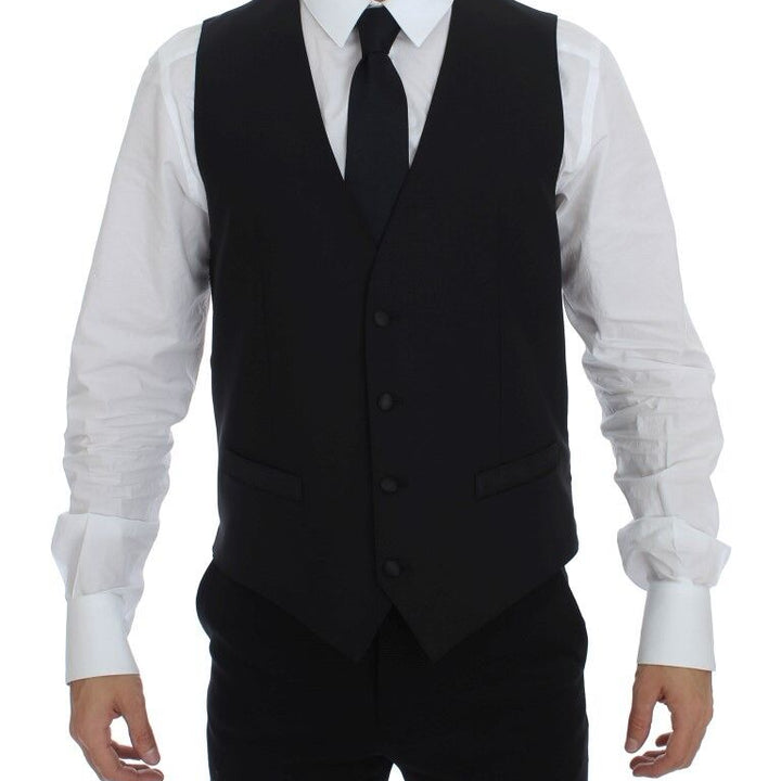 Dolce & Gabbana Black Wool Silk Dress Vest Gilet Weste