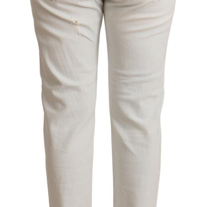 PINKO White Cotton Distressed Mid Waist Skinny Denim Jeans