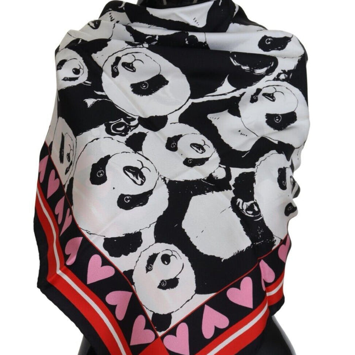 Dolce & Gabbana Multicolor Panda Print Silk Shawl Wrap Scarf