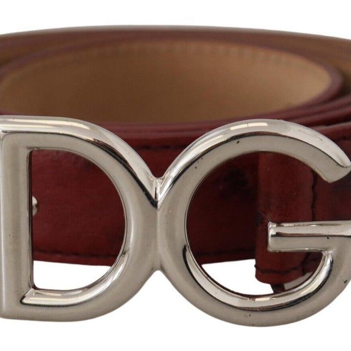 Dolce & Gabbana Bordeaux Leather Silver Logo Metal Buckle