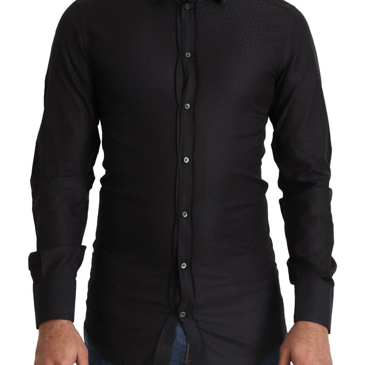 Dolce & Gabbana Black GOLD Cotton Slim Dress Formal Shirt