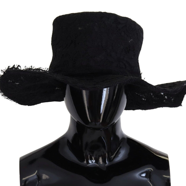 Dolce & Gabbana Black Floral Lace Wide Brim Top Hat