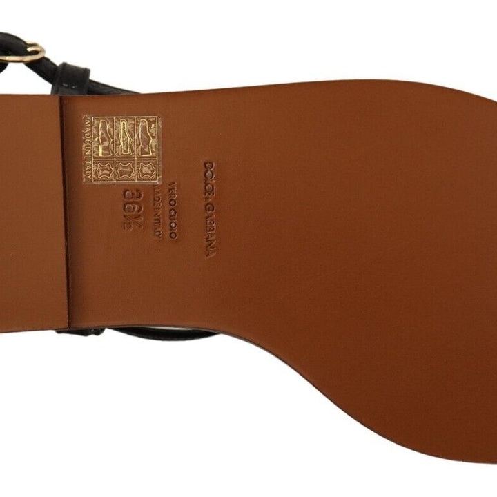 Dolce & Gabbana Black Leather Coins Flip Flops Sandals Shoes