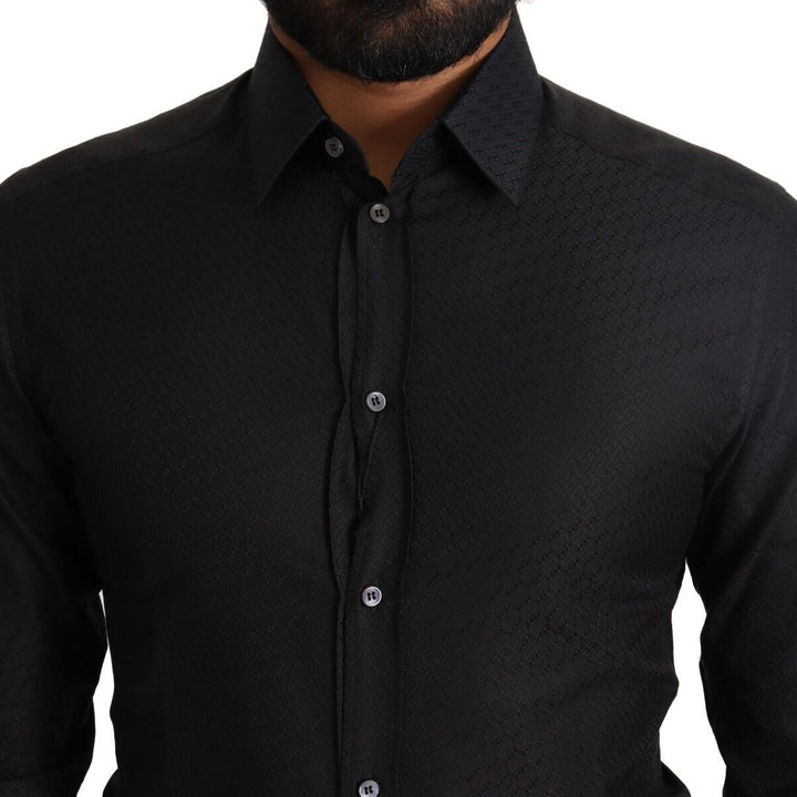 Dolce & Gabbana Black GOLD Cotton Slim Dress Formal Shirt