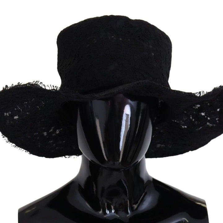 Dolce & Gabbana Black Floral Lace Wide Brim Top Hat