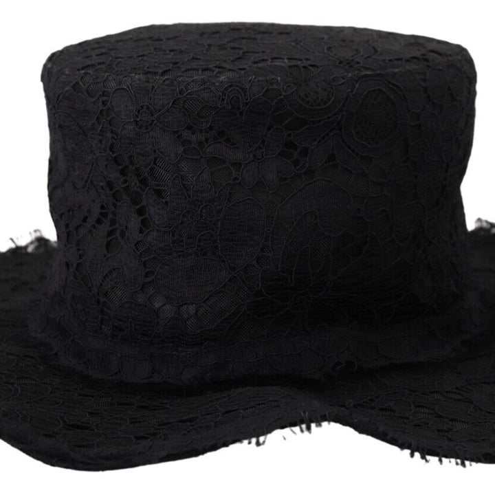 Dolce & Gabbana Black Floral Lace Wide Brim Top Hat